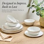 Sango 12-Piece Lightweight Porcelain Dinnerware Set for 4, Glossy Vanilla White ... - Image 6