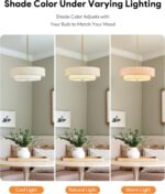 VONLUCE Modern Chandeliers, 18" Drum Chandeliers with 2-Layer Fabric Shade, 4-Li... - Image 3