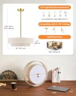 VONLUCE Modern Chandeliers, 18" Drum Chandeliers with 2-Layer Fabric Shade, 4-Li... - Image 5