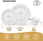 KINGSTONE Bone China Dinnerware Set, 12-Piece White Porcelain Tableware for 4, H... - Image 3