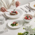 KINGSTONE Bone China Dinnerware Set, 12-Piece White Porcelain Tableware for 4, H... - Image 4