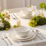 KINGSTONE Bone China Dinnerware Set, 12-Piece White Porcelain Tableware for 4, H... - Image 5