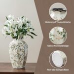 Vintage Pastoral Octagonal Ceramic Vase 9.1”, Green & Beige Chinoiserie Floral V... - Image 4