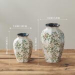 Vintage Pastoral Octagonal Ceramic Vase 9.1”, Green & Beige Chinoiserie Floral V... - Image 5