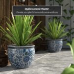 Red Lantern 14" Floral Blue & White Porcelain Fishbowl Planter or Cachepot for I... - Image 3