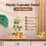 2 Pack RAUVOLFIA Plastic 3 Tier Cupcake Stand with Gold Rim, Plastic Tiered Serv... - Image 6
