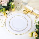 LIYH 350 Pcs White and Gold Plastic Plates - Elegant Disposable Gold Plastic Din... - Image 4