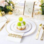 LIYH 350 Pcs White and Gold Plastic Plates - Elegant Disposable Gold Plastic Din... - Image 5