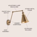 JONATHAN Y 7" Brass Gold Classic Industrial Metal Adjustable Arm LED Wall Sconce... - Image 3