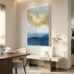 Extra Large Framed Blue and Gold Abstract Wall Art for Living Room, Modern Minim... - Image 3