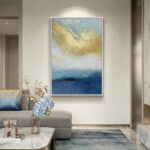 Extra Large Framed Blue and Gold Abstract Wall Art for Living Room, Modern Minim... - Image 5