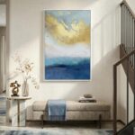 Extra Large Framed Blue and Gold Abstract Wall Art for Living Room, Modern Minim... - Image 6