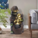 TITIMO Outdoor Water Fountain with Flower Pot and Lights - Cascading Pitchers Fa... - Image 3