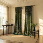 Velvet Green Curtain Leaves Bedroom and Living Room high-end Gold foil Printing ... - Image 3