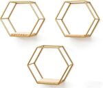 Gold Hexagon Wall Shelves Set of 3 - Floating Metal Shelves for Wall Mounted Dec... - Image 5