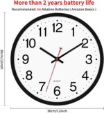 Foxtop Black Wall Clock Silent Non-Ticking 12 Inch Quartz Battery Operated Round... - Image 3
