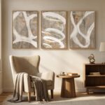 Large Framed Neutral Abstract Wall Art, Set of 3 Piece Modern Canvas Prints Pain... - Image 6