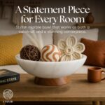 UMAID White Marble Decorative Bowl with Wood Pedestal – 10" Handcrafted Centerpi... - Image 4