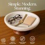 UMAID White Marble Decorative Bowl with Wood Pedestal – 10" Handcrafted Centerpi... - Image 5