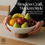 UMAID White Marble Decorative Bowl with Wood Pedestal – 10" Handcrafted Centerpi... - Image 6