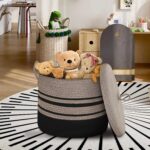 Extra Large Woven Basket with Lid, 18" X 14" Wicker Blanket Storage Basket Livin... - Image 3
