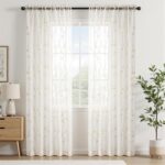 VISIONTEX Sheer Curtains 84 Inches Long 2 Panels Set Cream Beige Embroidered Flo... - Image 3