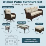 Luxury Patio Conversation Set, 12-Piece Ergonomic High Back Wicker Sofa&Swivel C... - Image 3
