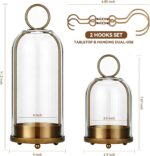 Brass Glass Candle Holders Set of 2 (5"x11" & 4.5"x7.6"), Metal Candle Holder wi... - Image 3