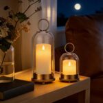 Brass Glass Candle Holders Set of 2 (5"x11" & 4.5"x7.6"), Metal Candle Holder wi... - Image 4
