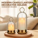 Brass Glass Candle Holders Set of 2 (5"x11" & 4.5"x7.6"), Metal Candle Holder wi... - Image 6