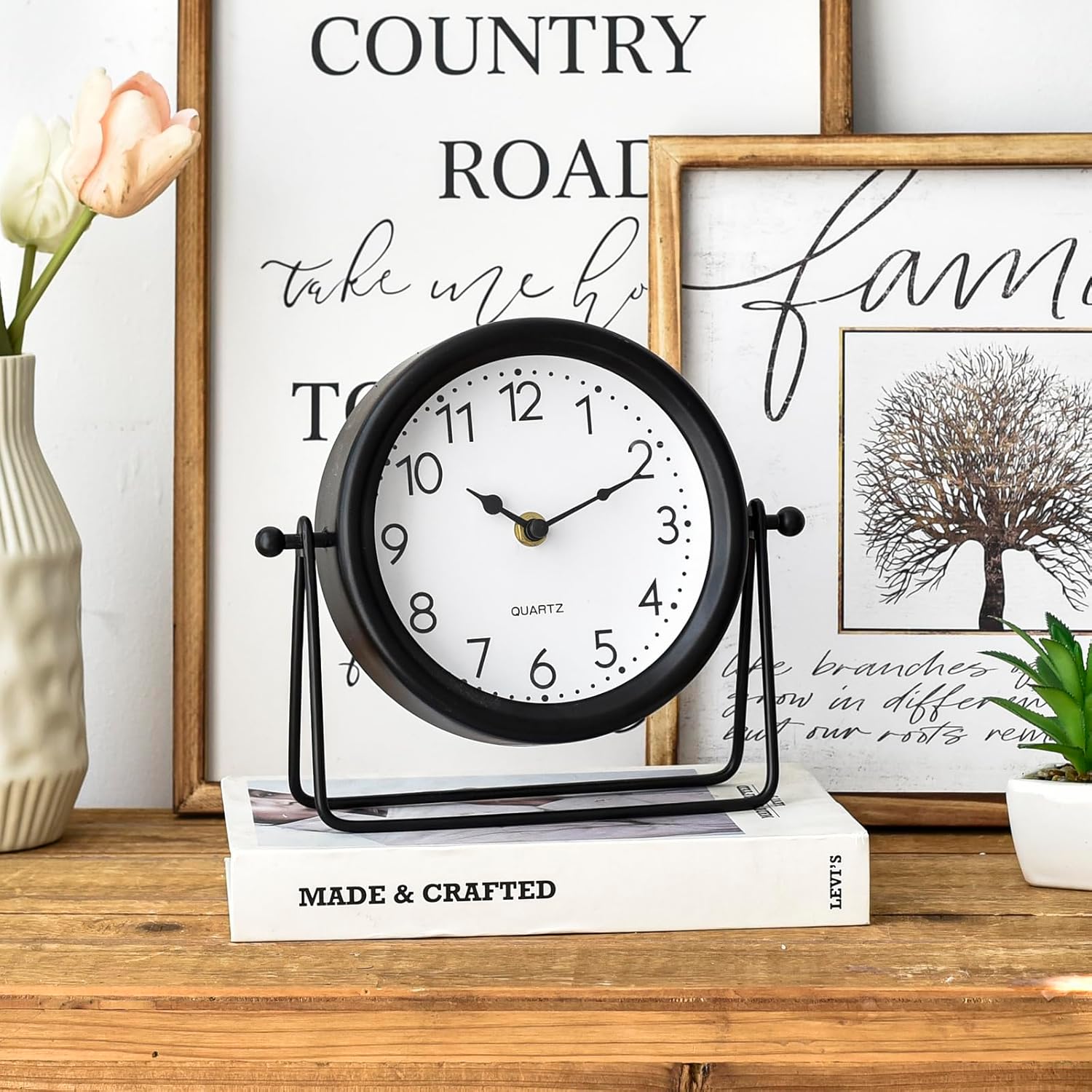 EMAX HOME Vintage Black Table Clock - Decorative Battery Operated Desk Clock wit... - Image 4