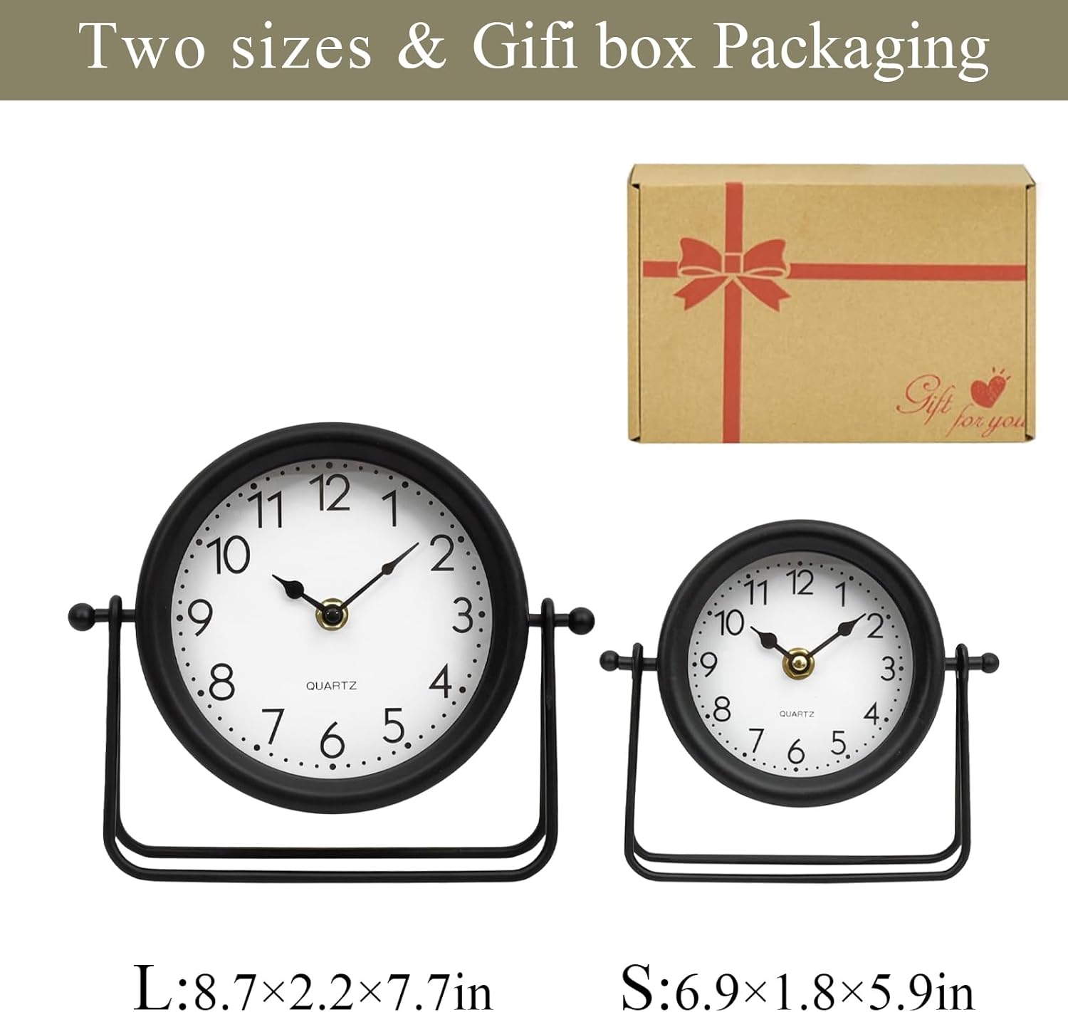 EMAX HOME Vintage Black Table Clock - Decorative Battery Operated Desk Clock wit... - Image 5