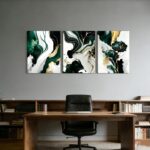AUUAUU 3 Pcs Green Black Gold Abstract Wall Art Modern Marble Fluid Art Canvas P... - Image 3