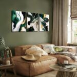 AUUAUU 3 Pcs Green Black Gold Abstract Wall Art Modern Marble Fluid Art Canvas P... - Image 8