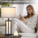 27" Tall Vintage Table Lamp Set of 2 with USB C+A & Outlet,Black Industrial End ... - Image 6