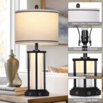 27" Tall Vintage Table Lamp Set of 2 with USB C+A & Outlet,Black Industrial End ... - Image 7