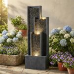 Outdoor Water Fountain, 40 Inch Modern Floor Standing Cascading Waterfall with C... - Image 3