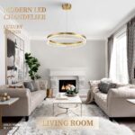 Gold Chandelier 24‘’Modern LED Chandeliers Dimmable 1 Ring Flush Mount Chandelie... - Image 3