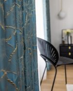 Luxury Curtains Blue Jacquard Drapes 3D Gold Leaf High Precision Curtains for Li... - Image 5