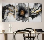 3pcs Black And Gold Abstract Canvas Wall Art Modern Black Grey And Gold Flower M... - Image 6