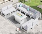 RADIATA 9 Piece Luxury Aluminum Outdoor Sectional Sofa with Fire Pit Table, Extr... - Image 3