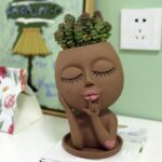 Dolkgy Face Flower Pots Head Planter, Cute Resin Planters for Indoor Outdoor Pla... - Image 7