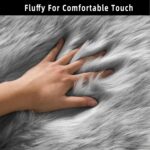 Grey Faux Fur Sheepskin Area Rug for Living Room Bedroom, 6 x 6 Feet Ultra Soft ... - Image 4