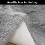 Grey Faux Fur Sheepskin Area Rug for Living Room Bedroom, 6 x 6 Feet Ultra Soft ... - Image 5