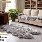 Grey Faux Fur Sheepskin Area Rug for Living Room Bedroom, 6 x 6 Feet Ultra Soft ... - Image 7