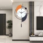 FILLOVE Large Decorative Wall Clock with Pendulum for Living Room, Metal Hands, ... - Image 3