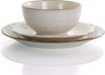Elama Embossed Scalloped Stoneware Dinnerware Dish Set, 16 Piece, Ivory - Image 3