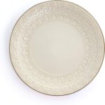 Elama Embossed Scalloped Stoneware Dinnerware Dish Set, 16 Piece, Ivory - Image 4