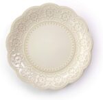 Elama Embossed Scalloped Stoneware Dinnerware Dish Set, 16 Piece, Ivory - Image 5
