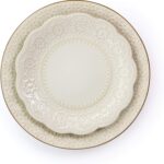 Elama Embossed Scalloped Stoneware Dinnerware Dish Set, 16 Piece, Ivory - Image 6